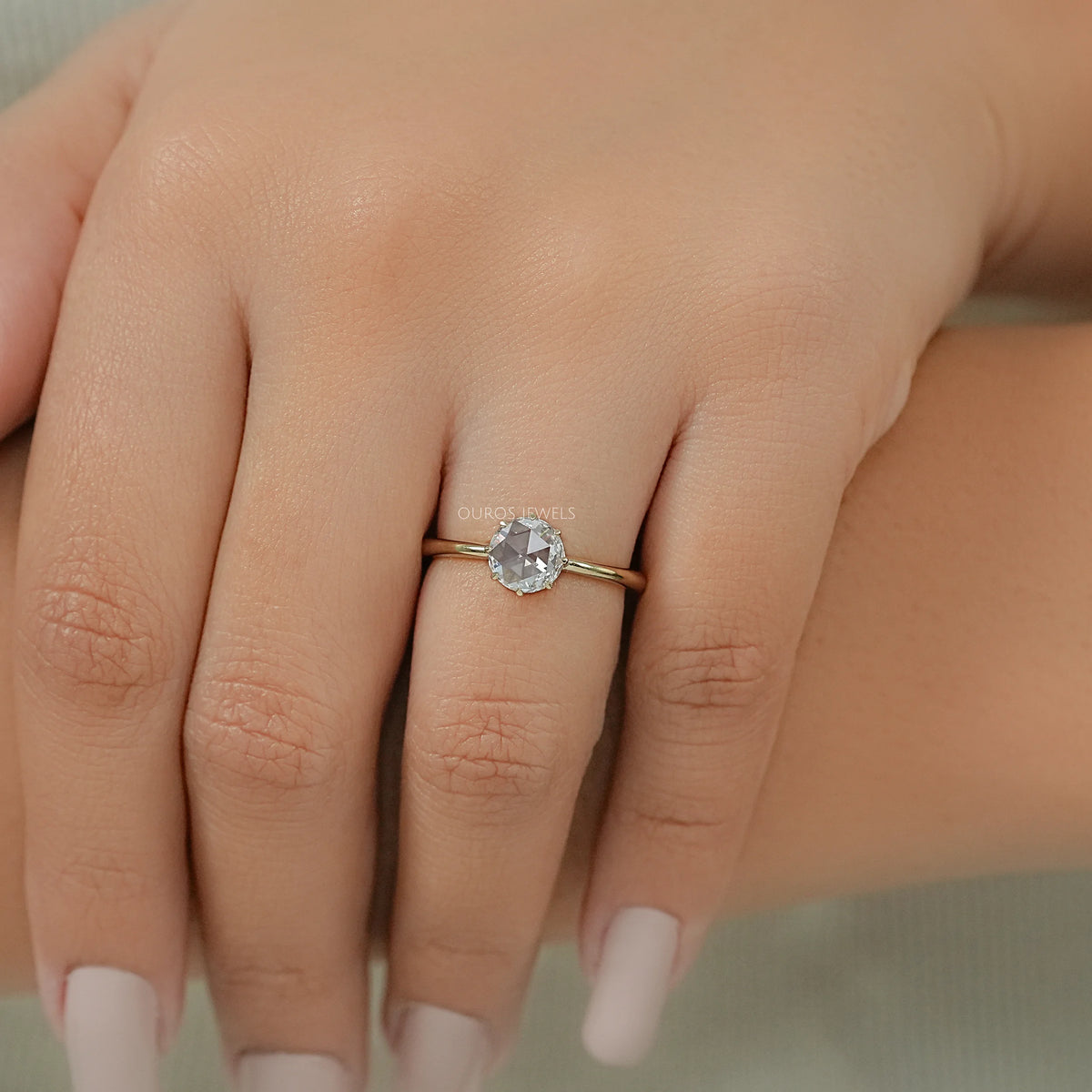 Rose Cut Round Diamond Solitaire Engagement Ring Ring