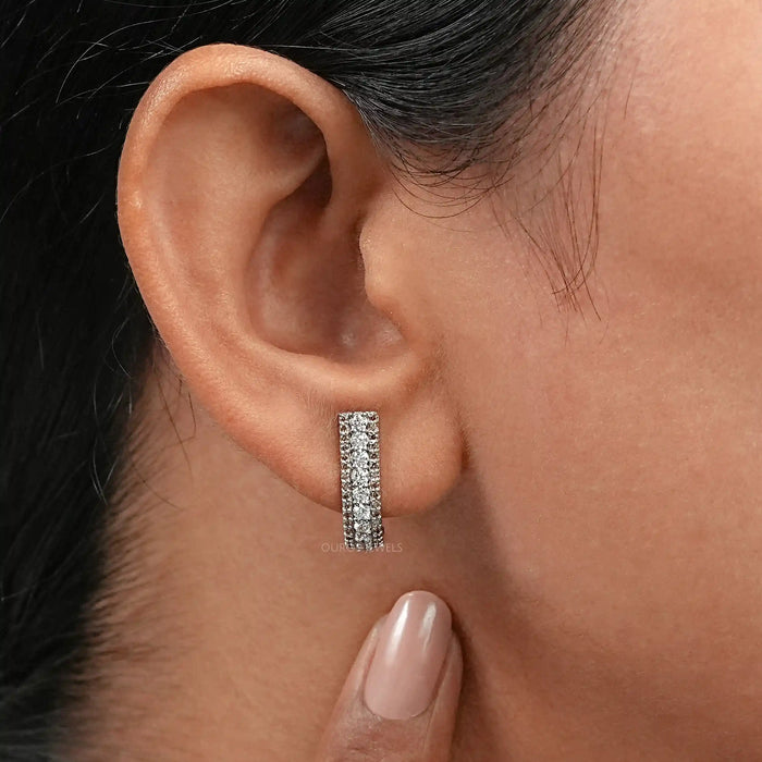 Fancy Round Brown Diamond Bar Earrings