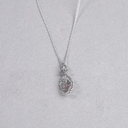 Pink Marquise Shape Double Halo Pendant Necklaces