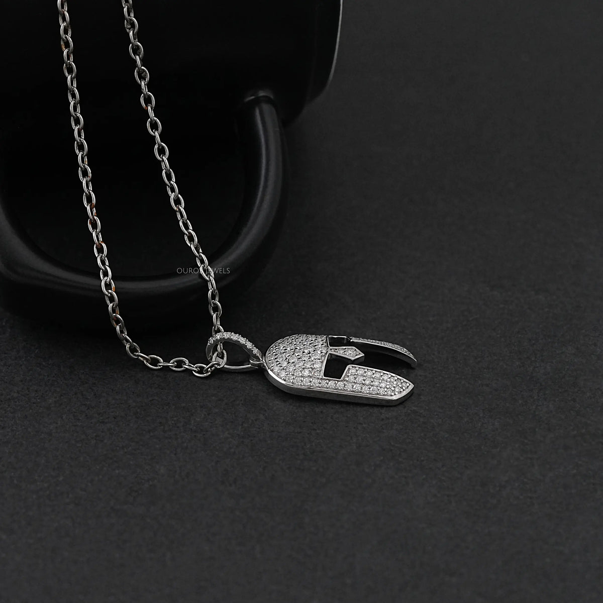 Spartan Mask Round Diamond Pendant Necklaces