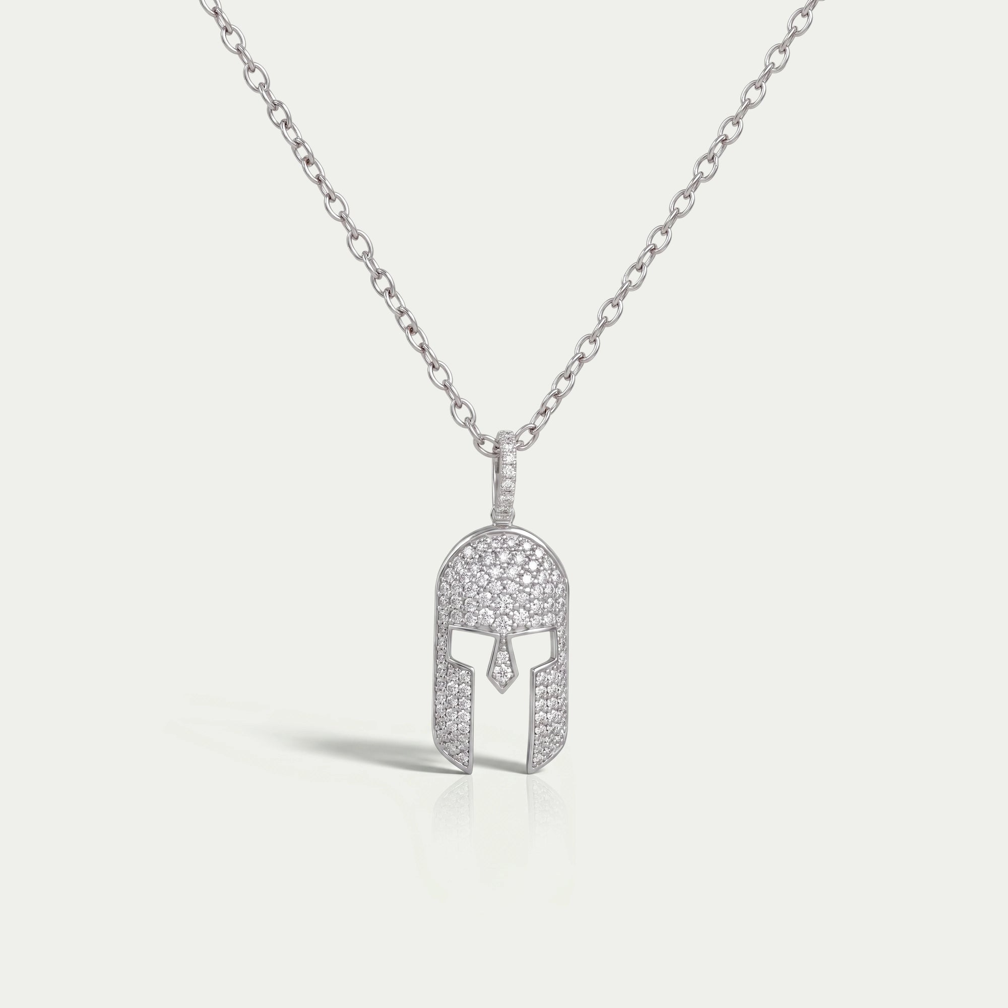 Spartan Mask Round Diamond Pendant Necklaces