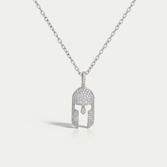 Spartan Mask Round Diamond Pendant Necklaces