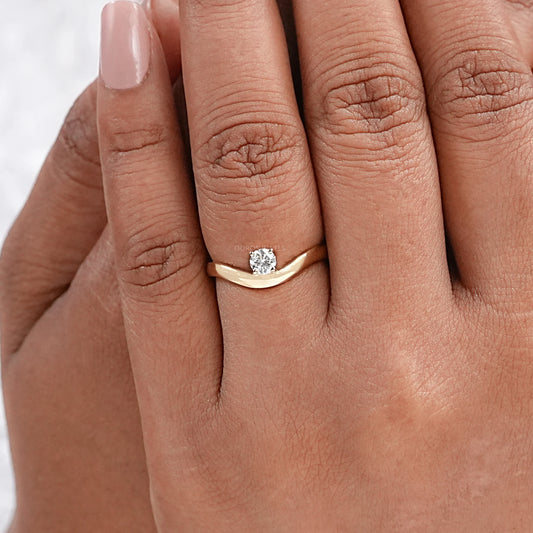Round Cut Lab Grown Diamond Curved Solitaire Ring Rings
