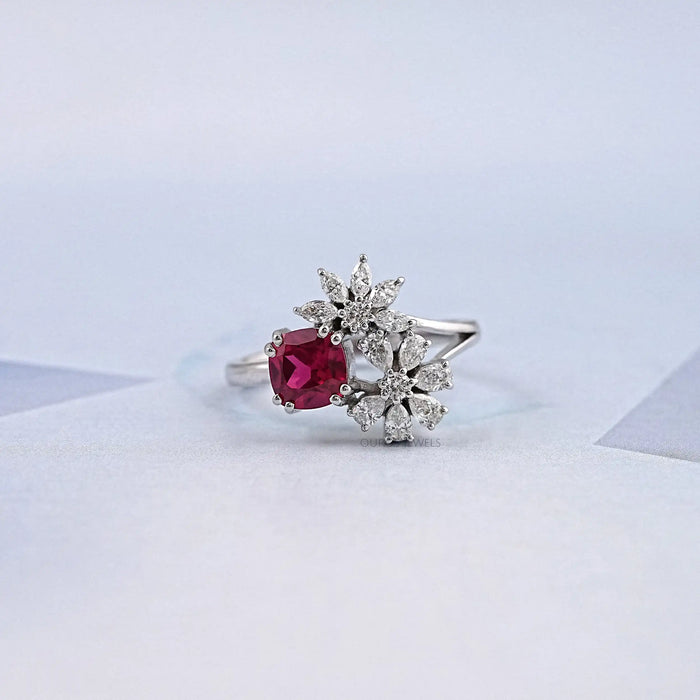 Split Shank Lab Grown Ruby And Diamond Ring