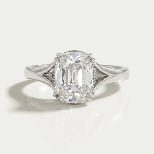 Old Mine Cushion Cut Split Shank Engagement Ring Ring