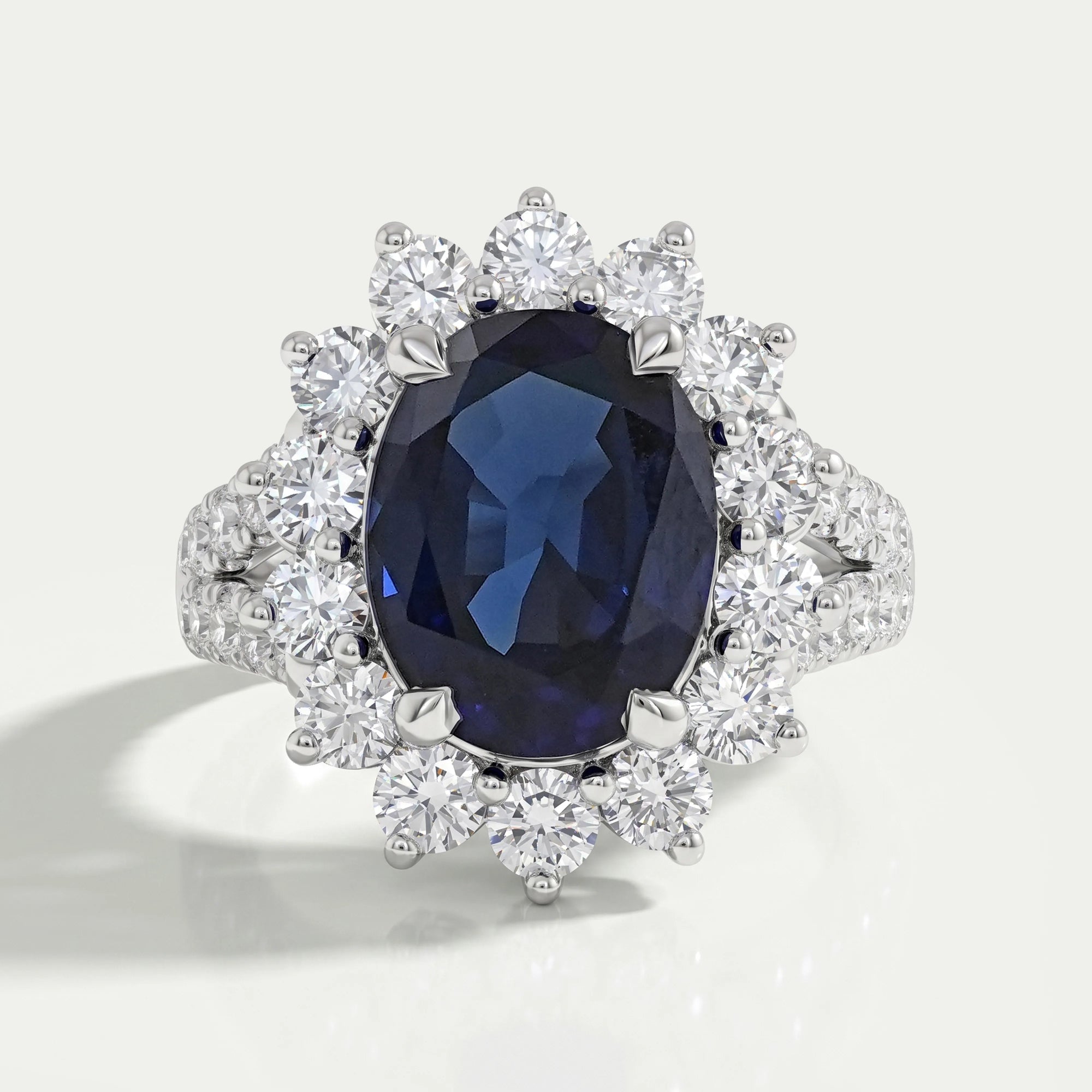 Sapphire Oval Gemstone Halo Split Shank Engagement Ring