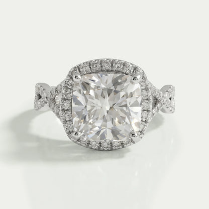Twisted Square Cushion Cut Hidden Halo Ring Rings