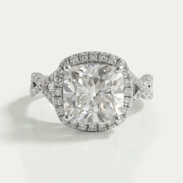 Twisted Square Cushion Cut Hidden Halo Ring Rings