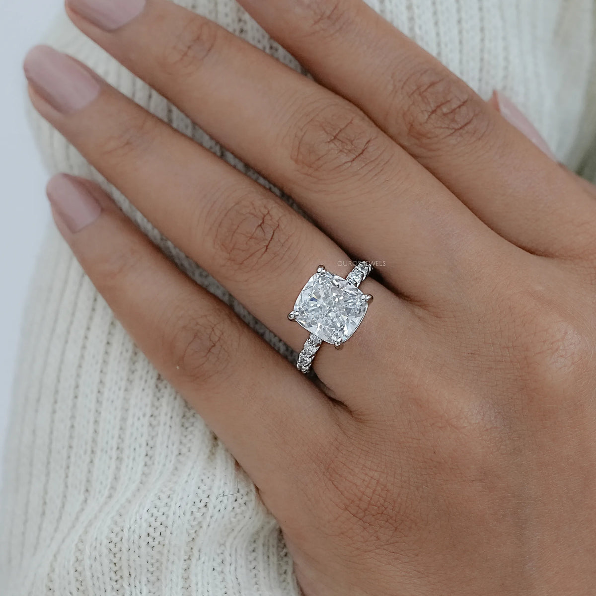 Square Cushion Lab Diamond Eternity Engagement Ring Rings