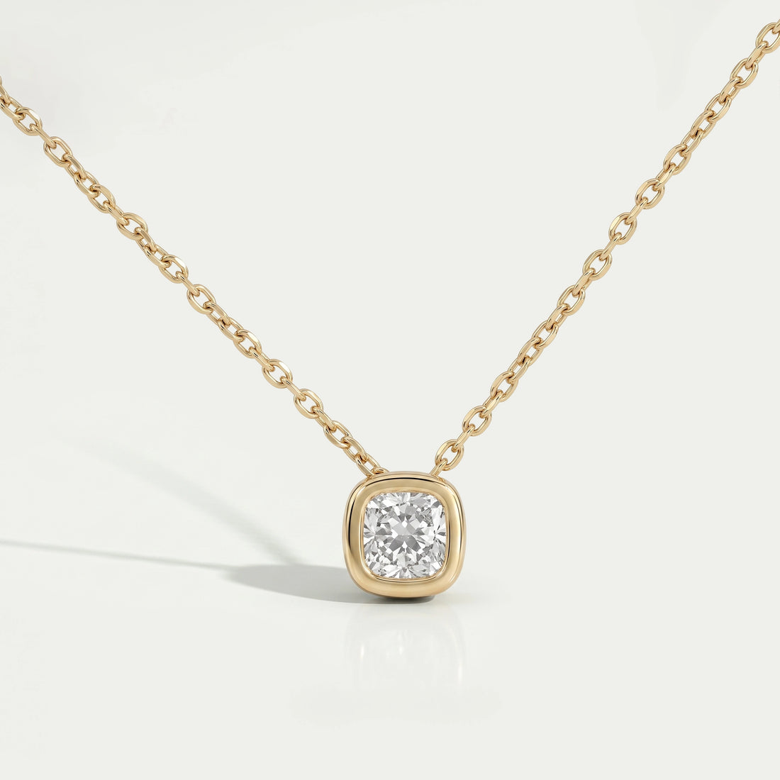 Square Cushion Diamond Bezel Set Solitaire Pendant Necklaces