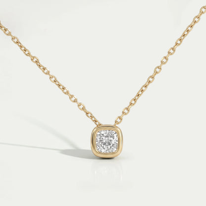 Square Cushion Diamond Bezel Set Solitaire Pendant Necklaces
