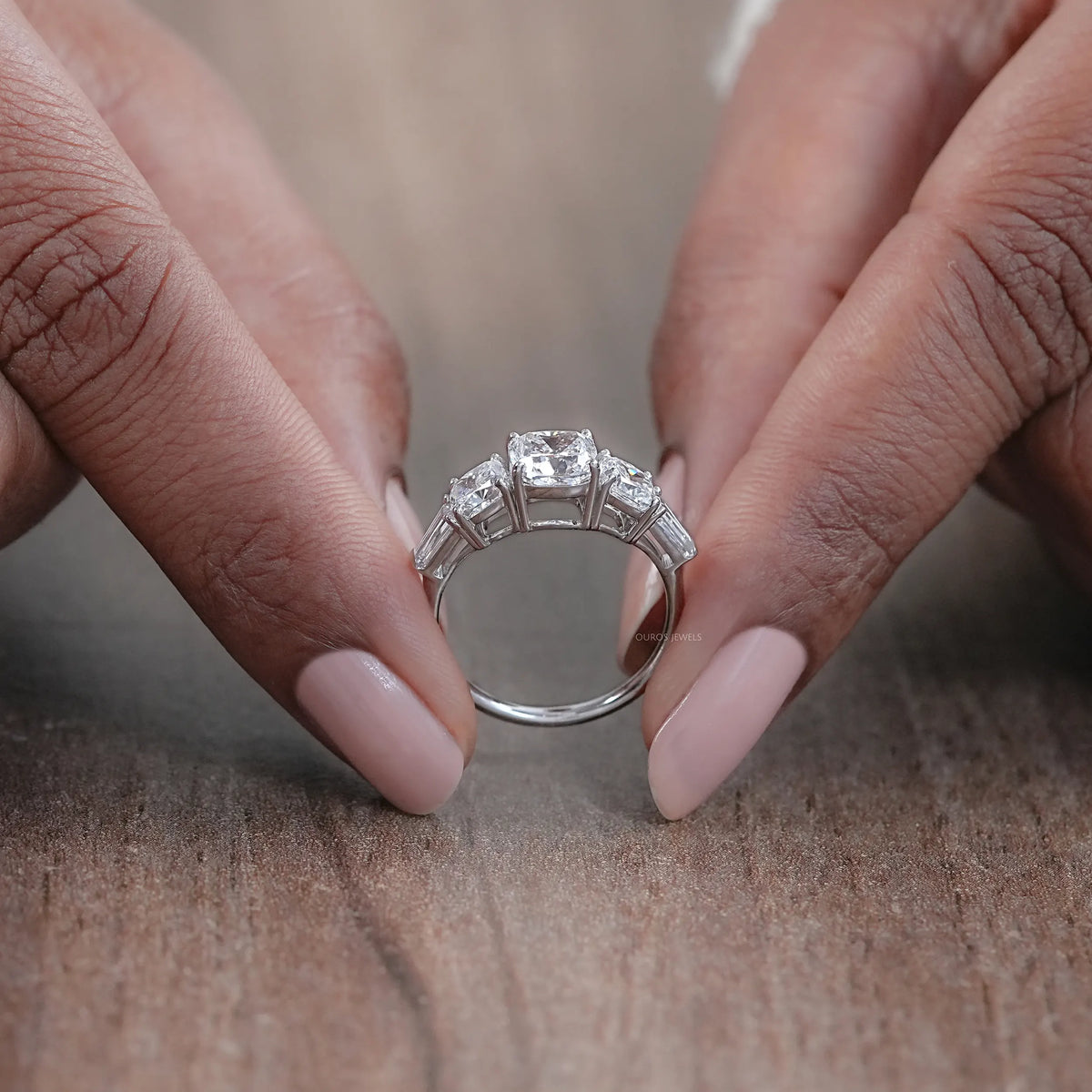 Square Cushion Lab Diamond Five Stone Engagement Ring