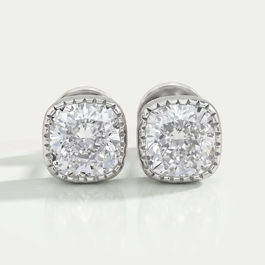 Milgrain Cushion Lab Grown Diamond Stud Earrings Earrings