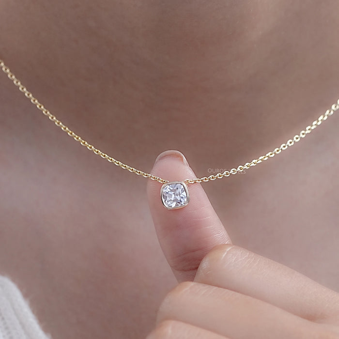 Square Old Mine Cushion Cut Bezel Solitaire Pendant