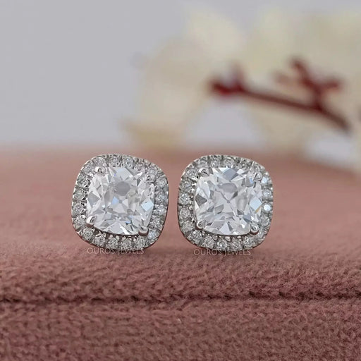 Square Old Mine Cushion Diamond Halo Stud Earrings Earring