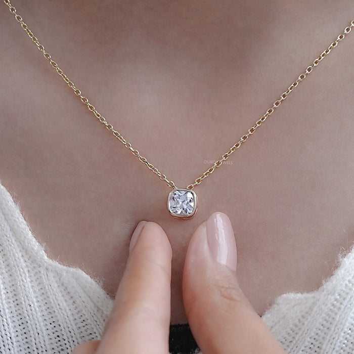Square Old Mine Cushion Cut Bezel Solitaire Pendant