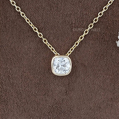 Square Old Mine Cushion Cut Bezel Solitaire Pendant Necklaces
