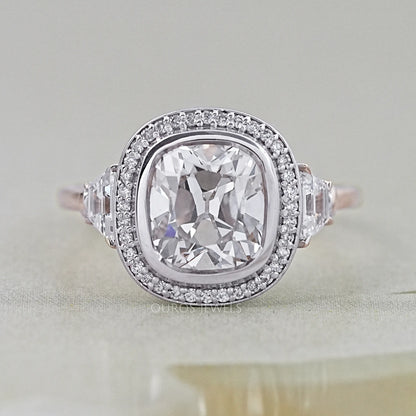 Square Old Mine Cushion Lab Diamond Halo Engagement Ring Rings