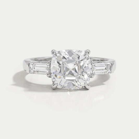 Square Old Mine Cushion Cut Lab Diamond Three Stone Ring Ring