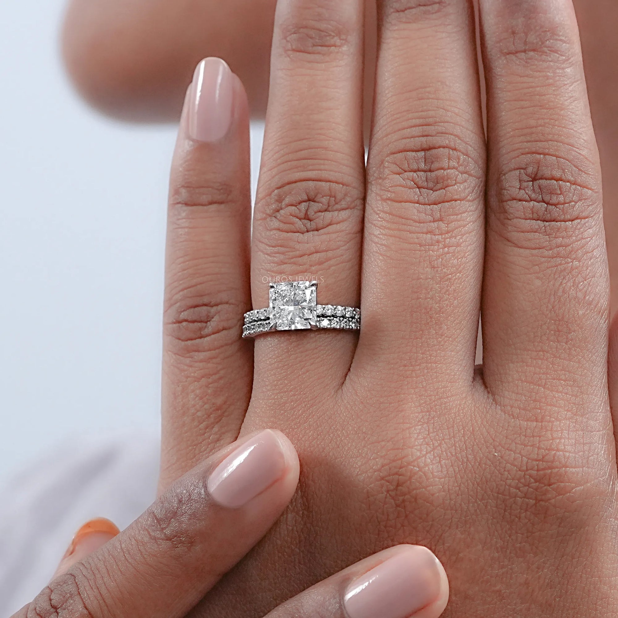 Square Radiant Cut Solitaire Accent Bridal Ring Set Rings