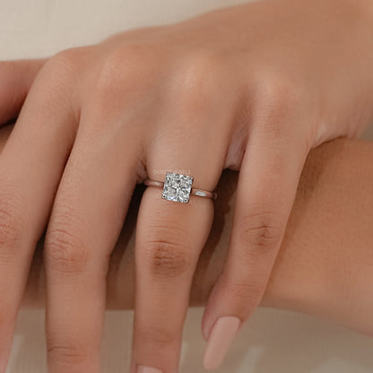 Square Radiant Cut Tulip Set Hidden Halo Ring