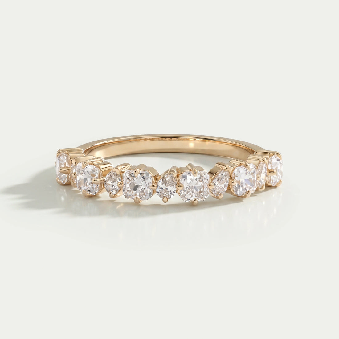 Square Radiant And Pear Cut Lab Diamond Half Eternity Band Rings