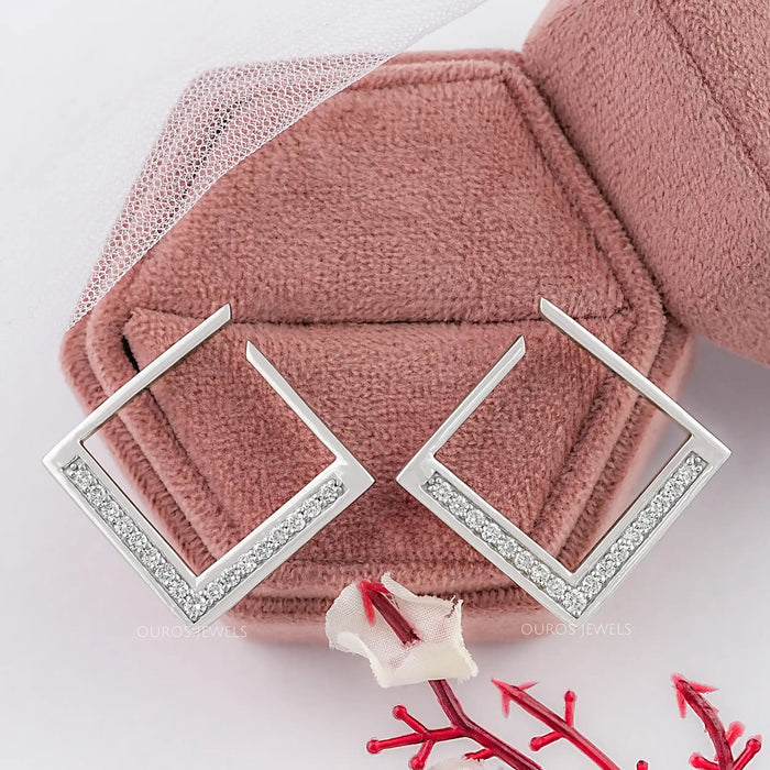 Boucles d'oreilles créoles carrées et rondes avec diamants de laboratoire