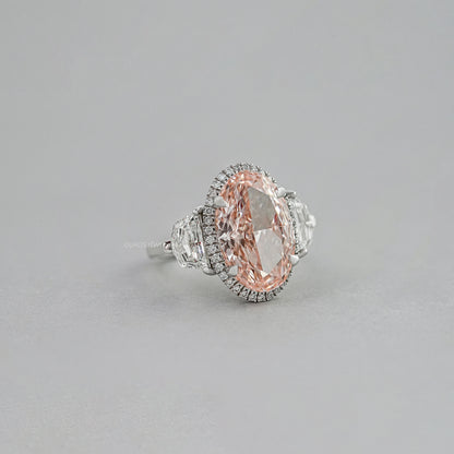 Intense Pink Oval Three Stone Engagement Ring Ring