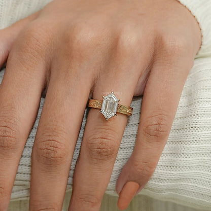 Step Cut Dutch Marquise Lab Diamond Engraving Band Ring