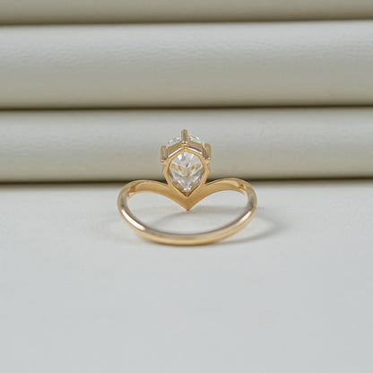 Step Cut Pear Cut Curved Solitaire Engagement Ring Ring