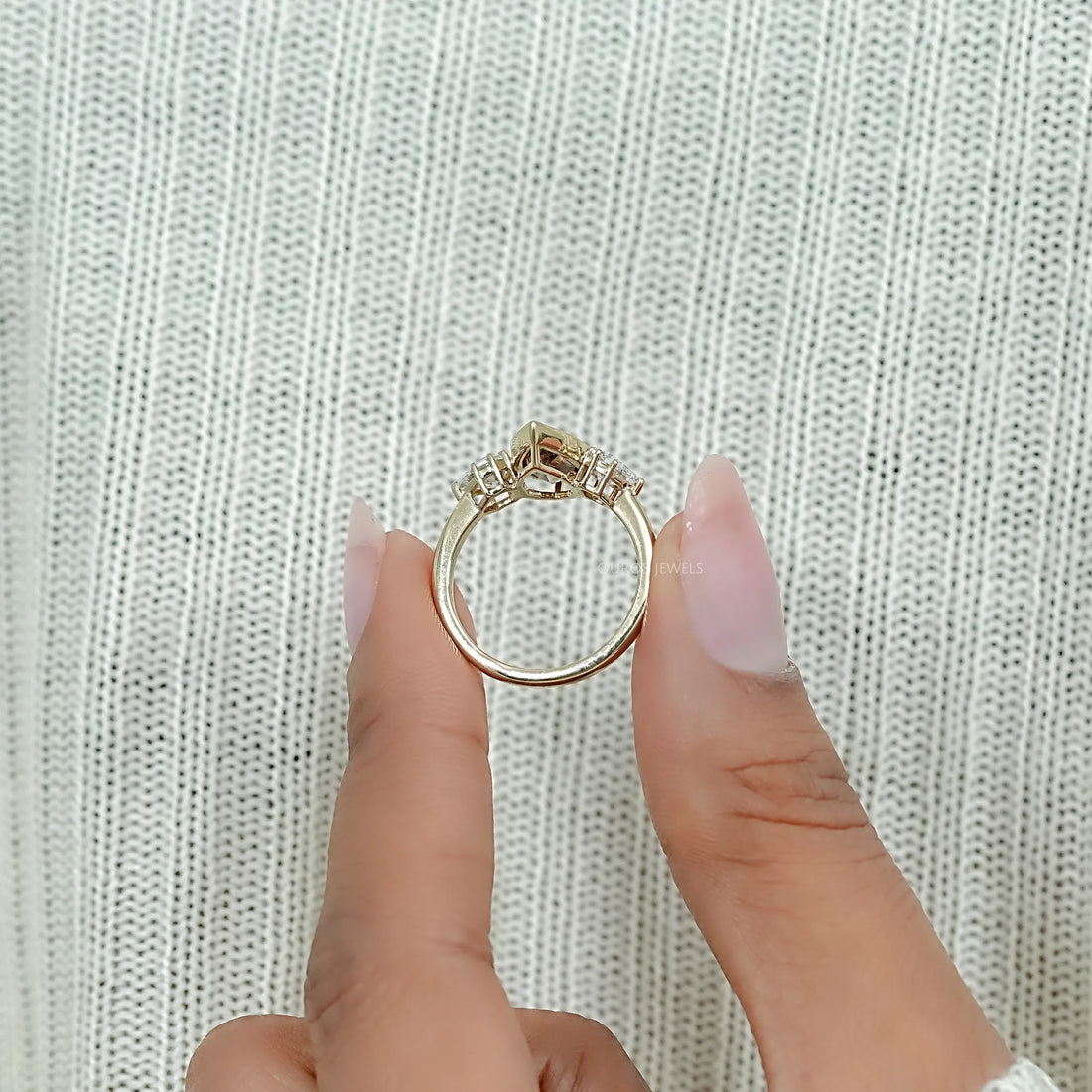 Trilogy Champagne Step Cut Pear Diamond Bezel Ring Ring
