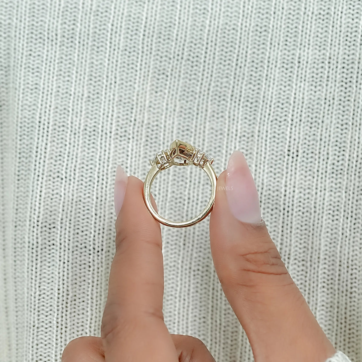 Trilogy Champagne Step Cut Pear Diamond Bezel Ring Ring