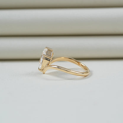 Step Cut Pear Cut Curved Solitaire Engagement Ring Ring