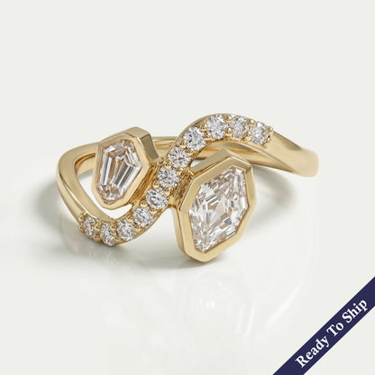 Step Shied Cut Bezel Set Bypass Wedding Ring Rings