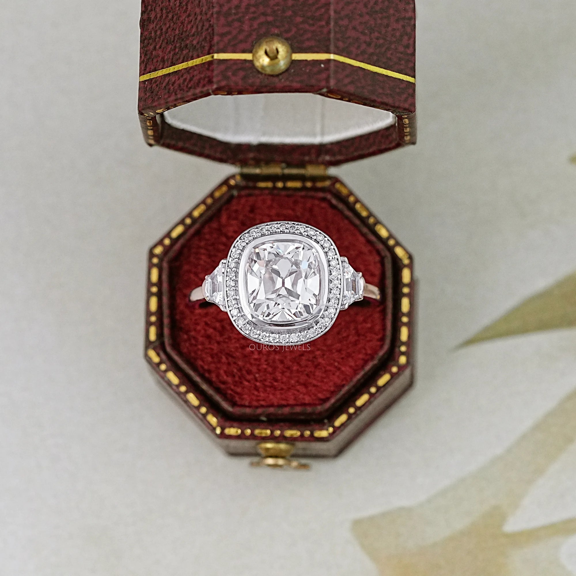 Square Old Mine Cushion Lab Diamond Halo Engagement Ring Rings