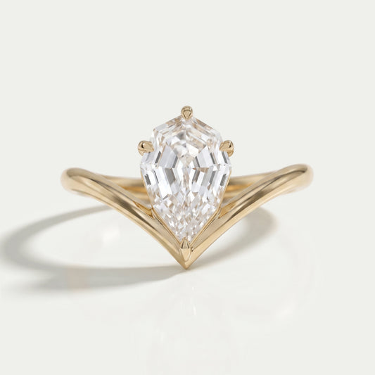Step Cut Pear Cut Curved Solitaire Engagement Ring Ring