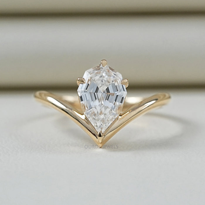 Step Cut Pear Cut Curved Solitaire Engagement Ring