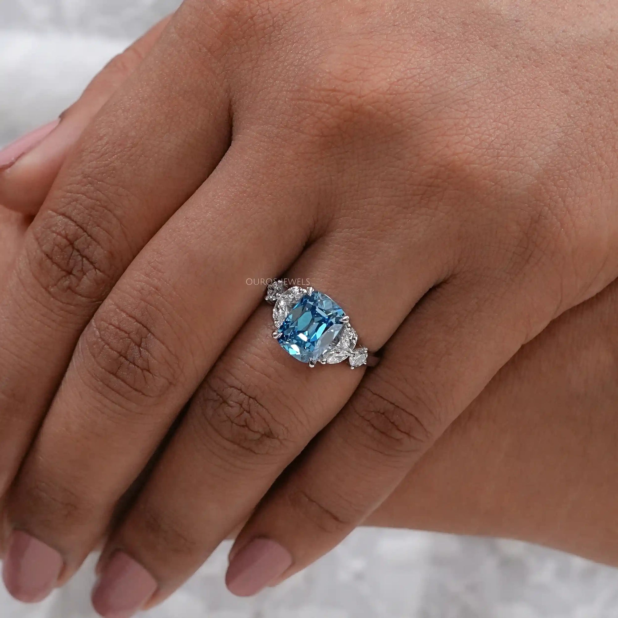 Fancy Blue Old Mine Cushion Diamond Engagement Ring Ring