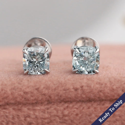 Cushion Blue Lab Diamond Stud Earring