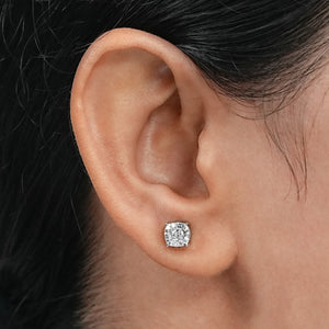 Clou d'oreille solitaire en diamant de laboratoire taille coussin