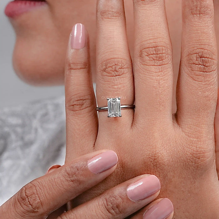 Emerald Cut Lab Diamond Solitaire Engagement Ring