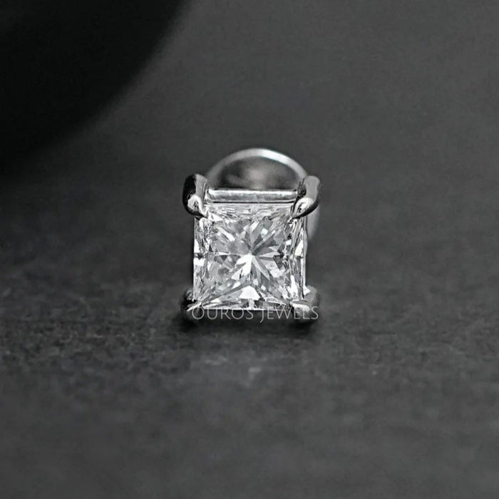 Princess Cut Solitaire Stud Earrings For Men