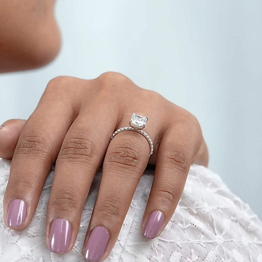 Square Radiant Lab Diamond Solitaire Accent Ring Rings