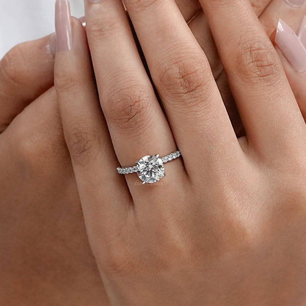 Round Lab Grown Solitaire Accent Engagement Ring