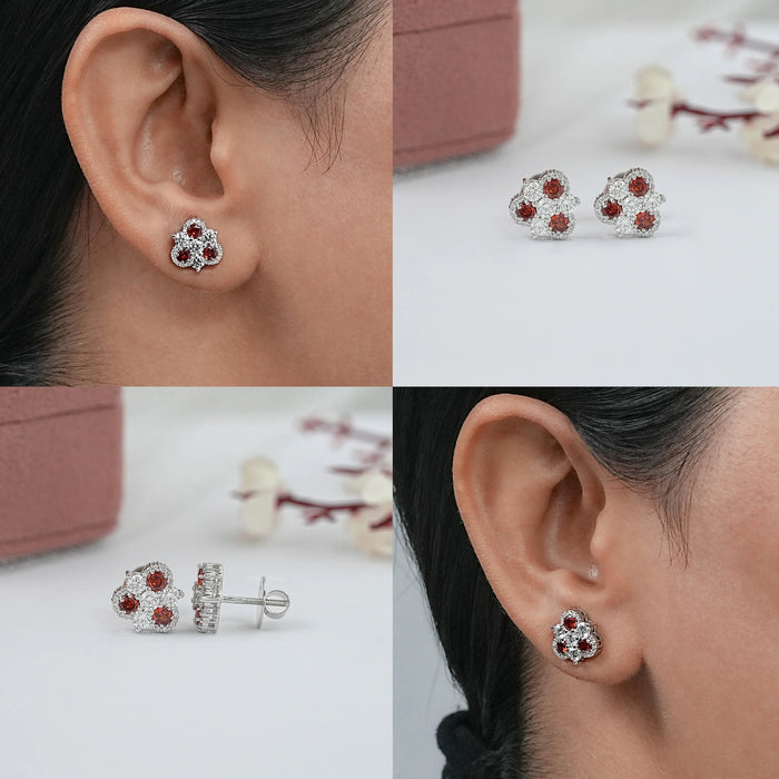 Red Ruby Three Stone Stud