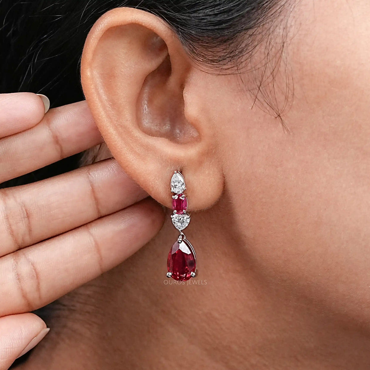 Red Ruby Pear Cut Lab Gemstone Drop Dangle Earrings Earring