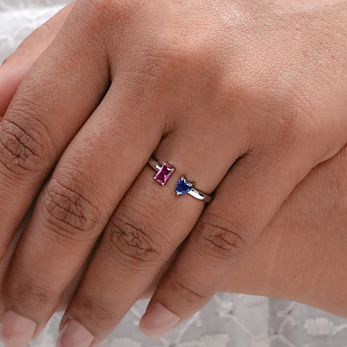 Open Cuff Lab Gemstone Ring Rings
