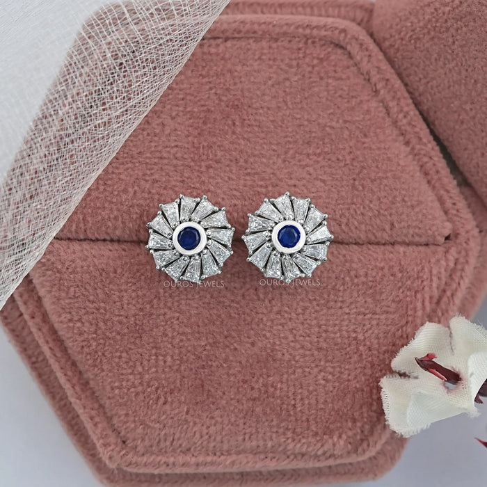 Tapered Baguette Blue Gemstone Stud Earring