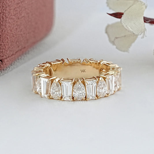 Tapered Baguette and Pear Diamond Half Eternity Wedding Band Rings