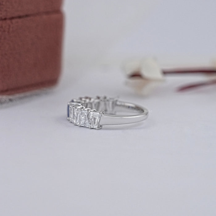 Sapphire Princess And Tapered Baguette Cut Half Eternity Band